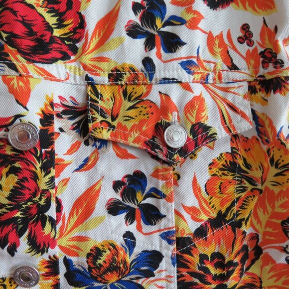 MSGM MILANO Bright Floral Denim Shift Mini Dress Maximalist Abstract Summer - Picture 9 of 16